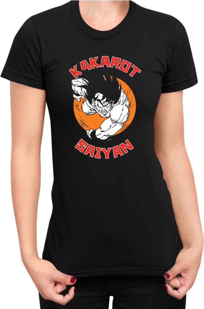 Damen T-Shirt Dragon Anime Manga Ball Z Kakarot Saiyan 01, Lady 2XL / Schwarz