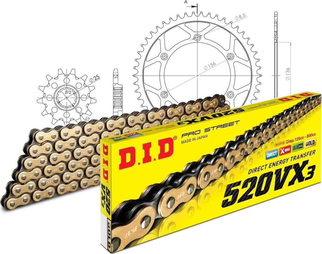 Kit Stahl passend für Husqvarna TC250 02-03/TE250 02-03/TE4... 14-50-116 DID520VX3(G&B) Clip