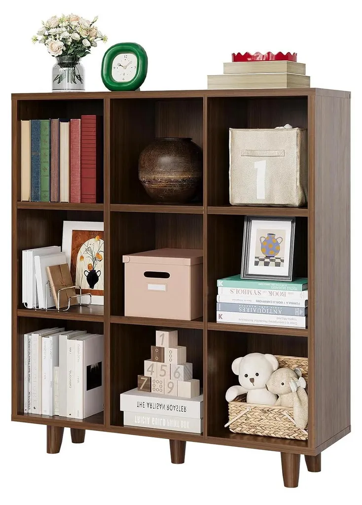 Bibliothèque à 9 compartiments en bois meuble de rangement ouvert 90cm