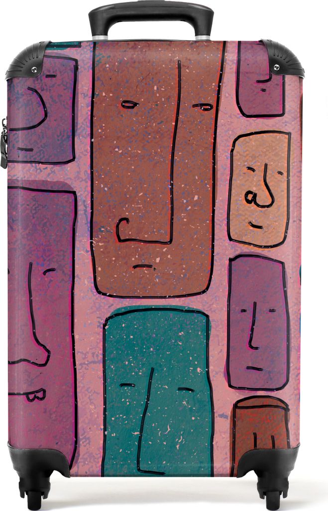 NoBoringSuitcases.com Koffer Handgepäck Trolley Rollkoffer Kleine Reisekoffer mit 4 Rollen - Vintage - Gesicht - Abstrakt - Kunst - Muster - Cab...