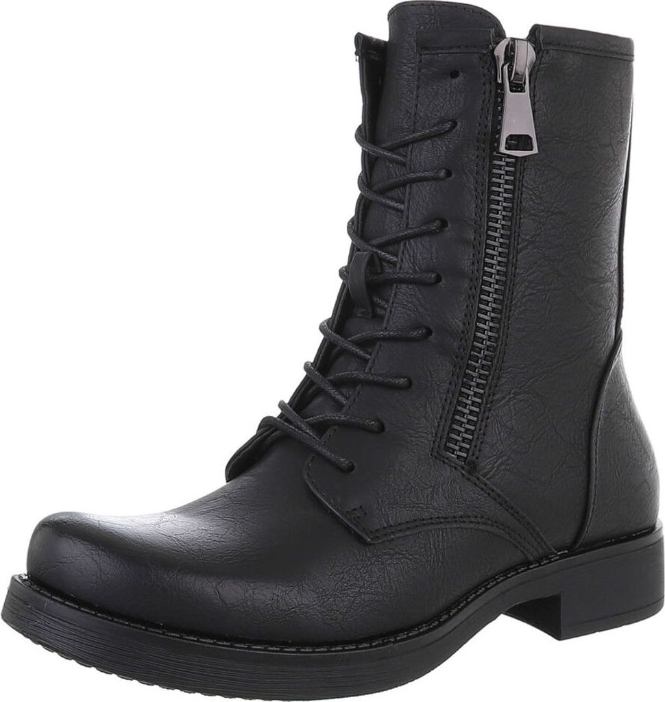 Ital-Design Damen Stiefeletten Schnürstiefeletten Leicht gefüttert Lederoptik Flache Stiefeletten 87740389 Schwarz Gr. 36