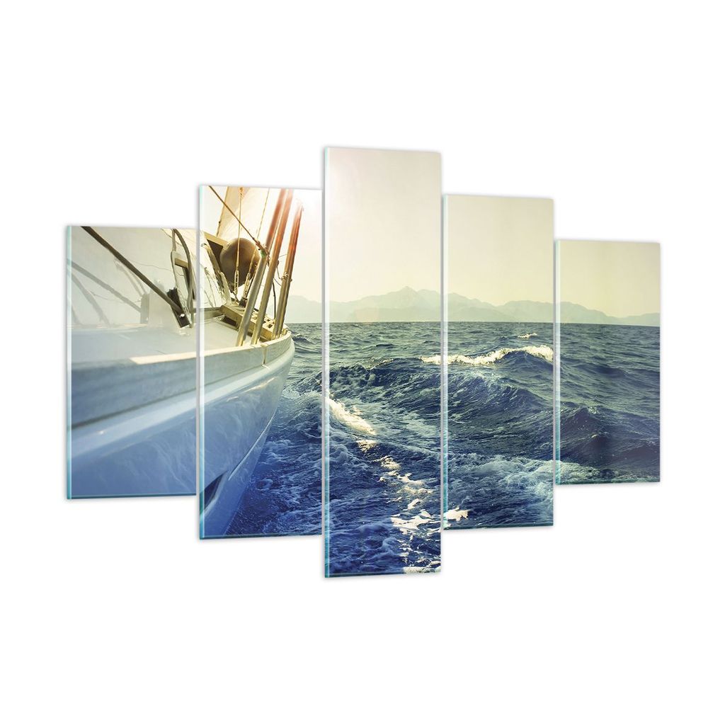 Bilder auf glas - 5 Teile - Yacht Segelboot Sonne - 150x100cm - Glasbilder - Wandbilder - Bilder - zum Aufhängen bereit - Wanddekoration aus Glas ...