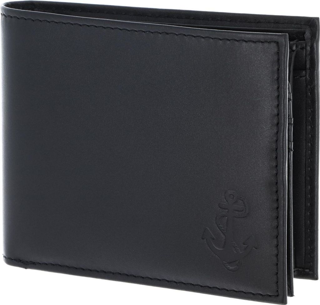 oxmox Leder Geldbörse Leather RFID Protect Querscheinbörse Freedom Anchor Embossed Black schwarz