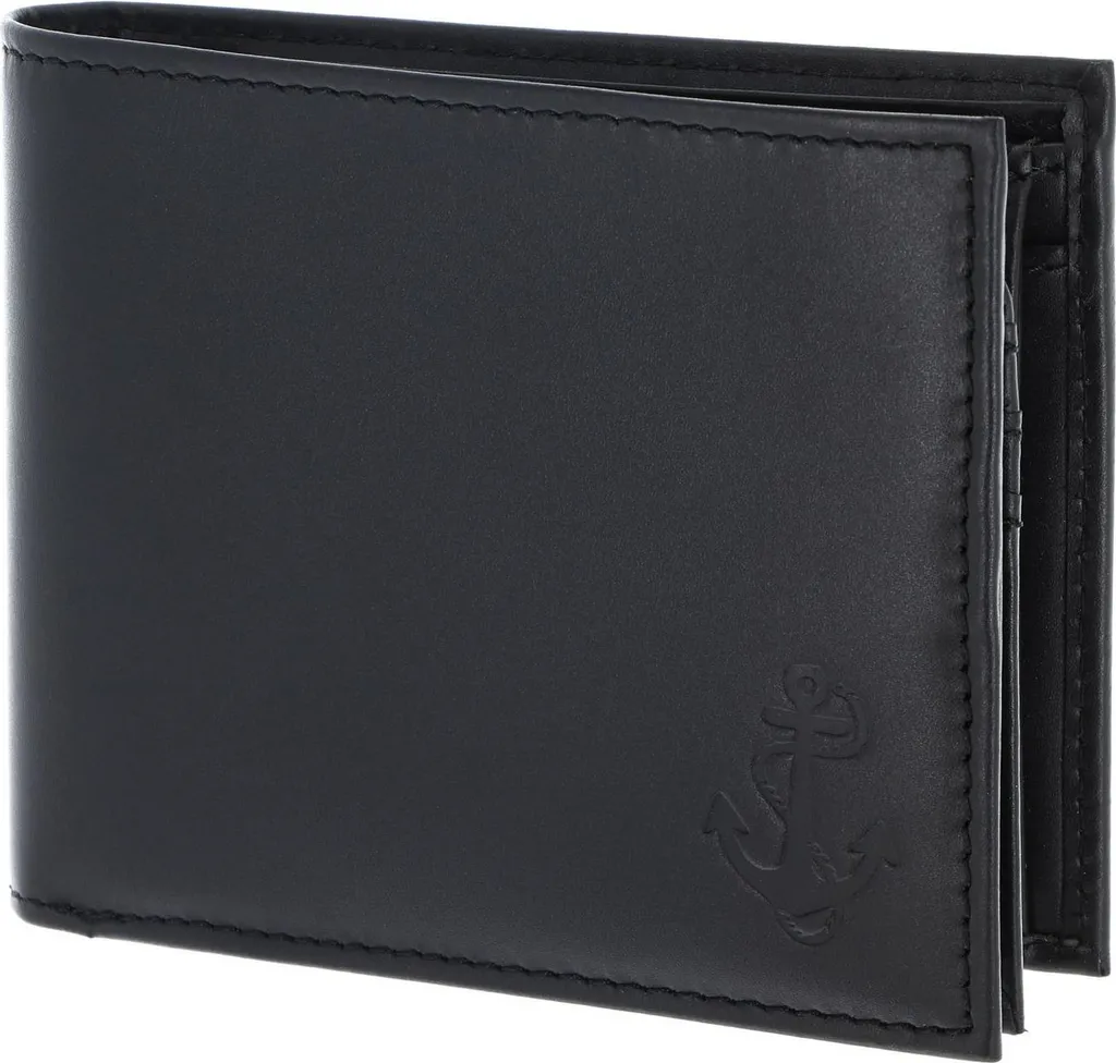 oxmox Pelle portafoglio Leather RFID Protect Querscheinbörse Freedom Anchor Embossed Black nero