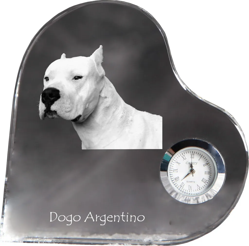 Horloge Dogo Argentino en cristal : décoratif et lisible sur pied