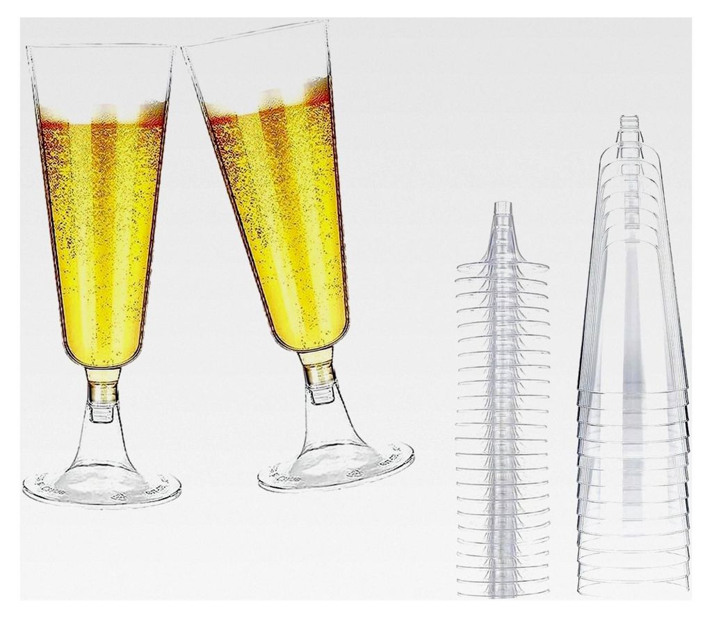 20 Stück Plastik Sektgläser, 150 ml Champagnerflöten aus Kunststoff, wiederverwendbar für Partys und Hochzeiten