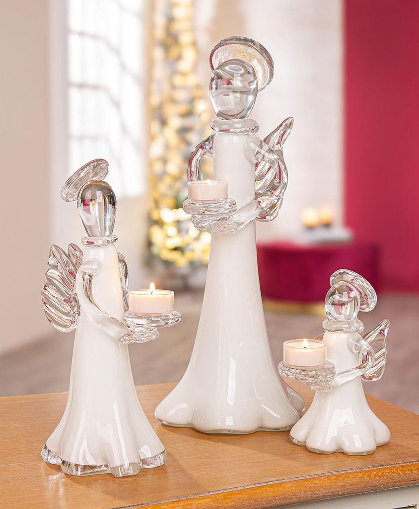 Gilde Teelichtleuchter, Engel, "Leni", Glas, weiß, VE 1, L. Immagine del prodotto 