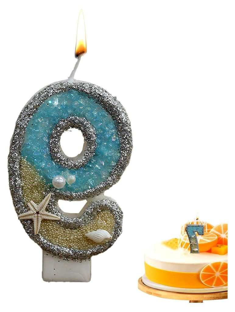 Geburtstagskerzen mit Zahlen 0-9 - Themenkuchenkerze | Blaue Seestern Kuchen Deko Kerzen für Geburtstagsfeiern und festliche Anlässe