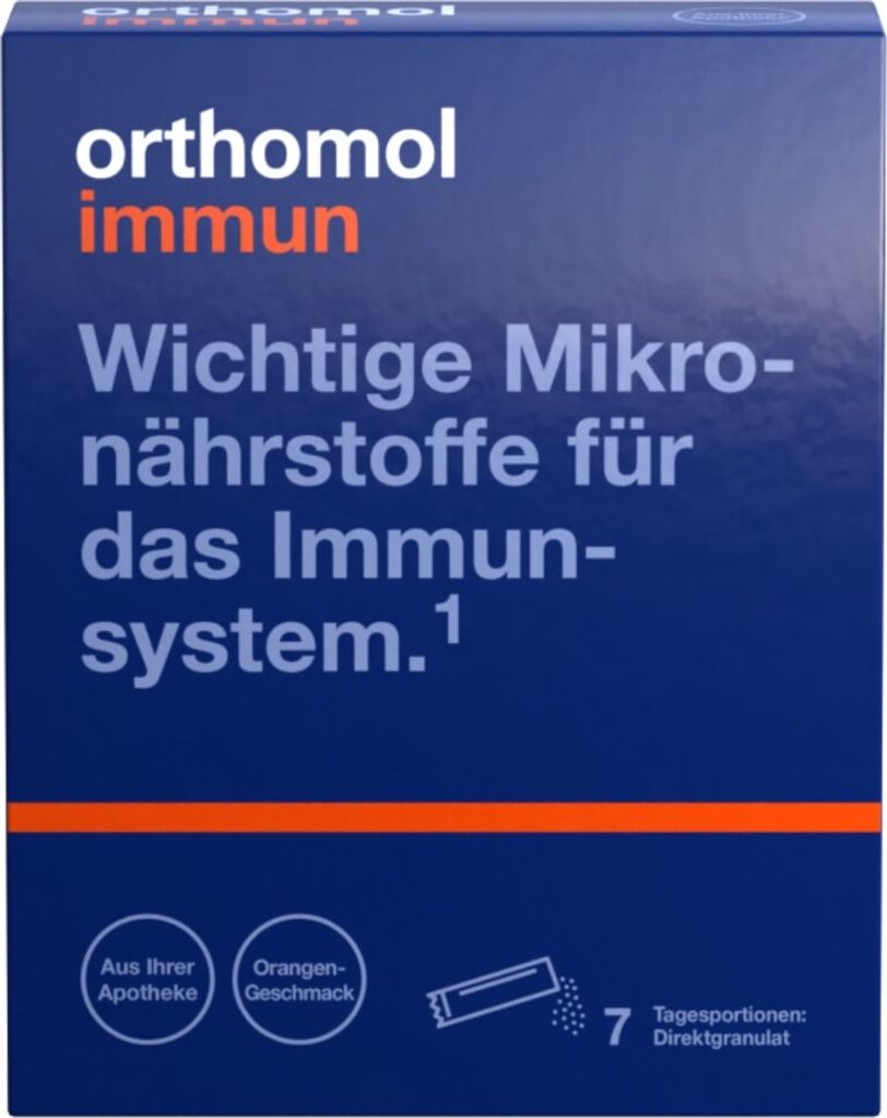 Orthomol Immun - Mikronährstoffe zur Unterstützung des Immunsystems - mit Vitamin C, Vitamin D und Zink - Orangen-Geschmack, 7 St. Tagesportionen