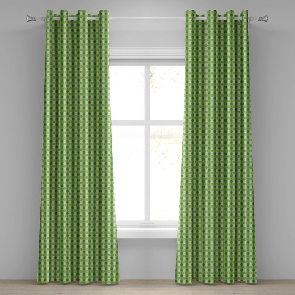 ABAKUHAUS Abstrakt Ösenvorhang, Kleine Kreise des Retrostils mit Streifen auf punktiertem Hintergrund, Dekorative 2-Panel-Fenstervorhänge, 280 cm...