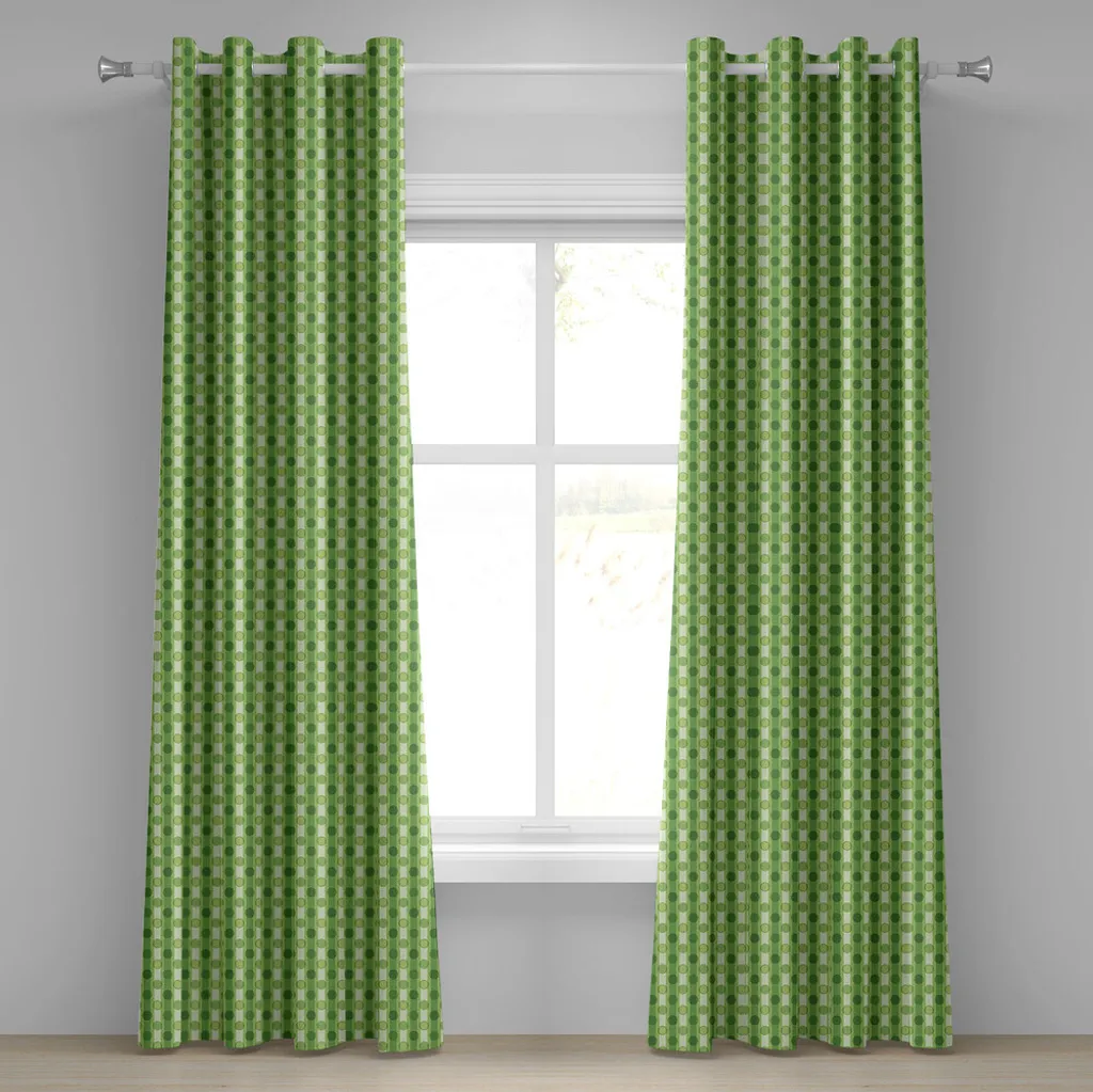 Rideau à œillets imprimé cercles vert tilleul en tissu haute densité