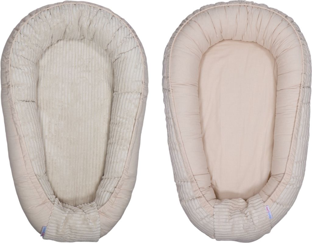 MamaLoes Babynest Velours Rippstoff Beige Wendemöglichkeit Produktbild 