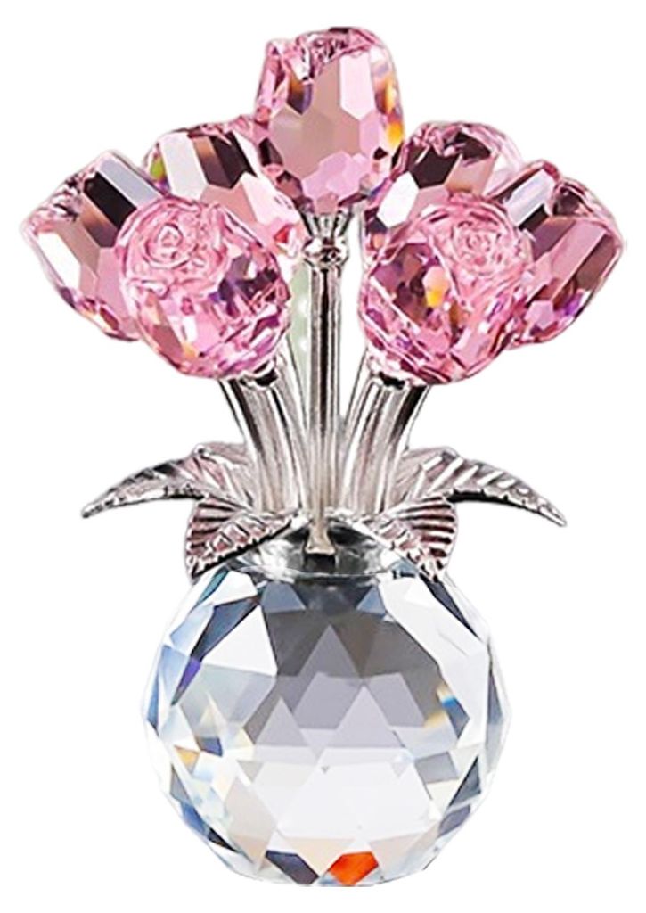 Rosenstrauß-Figur aus künstlichem Kristall mit runder Vase, handgefertigte Rosenblumen-Geschenkidee für Valentinstag, Muttertag, Geburtstag und ...