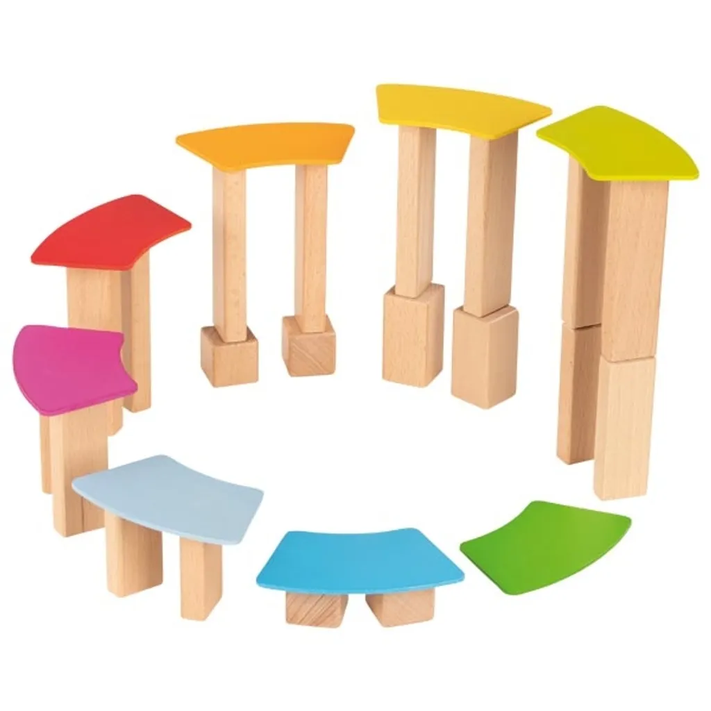 Jeu de construction en bois 100 blocs colorés avec cartes modèles