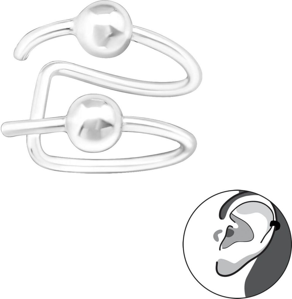 Ear Cuff 925 Sterling Silber Ohrklemme zweireihig mit Kugel Produktbild 