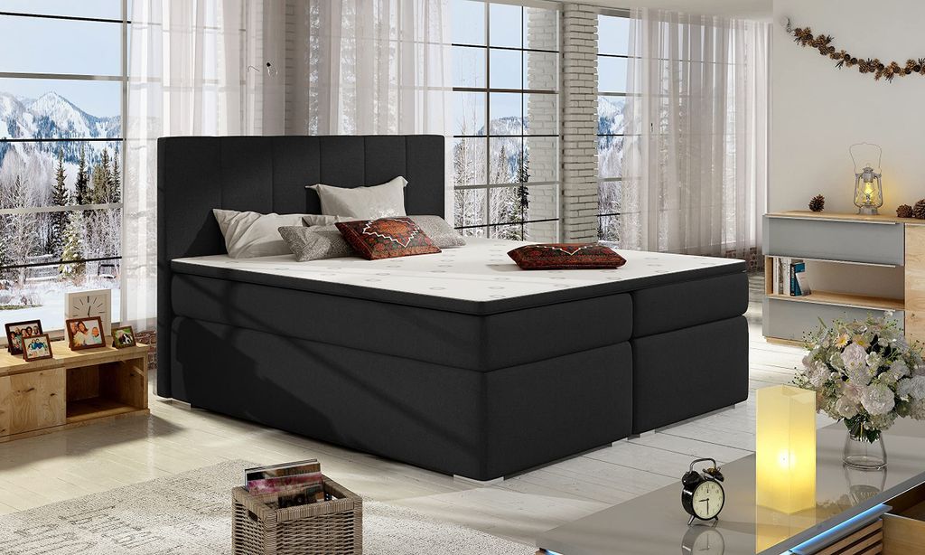 Boxspringbett Bali II Bett Polsterbett aus Gewebe Kunstleder 160x200cm Möbel mit Bettkasten Topper 23 (Sawana14)