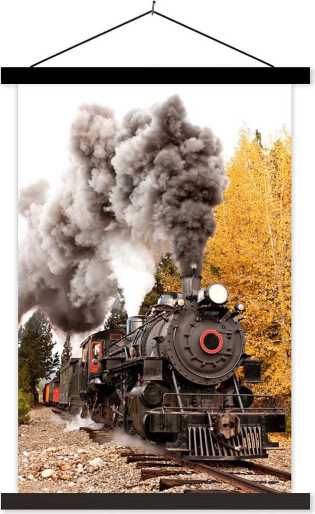 MuchoWow Textilposter Dampflokomotive mit schönen Rauchfahnen 40x60 cm mit schwarzem Rahmen - Wanddekorationen