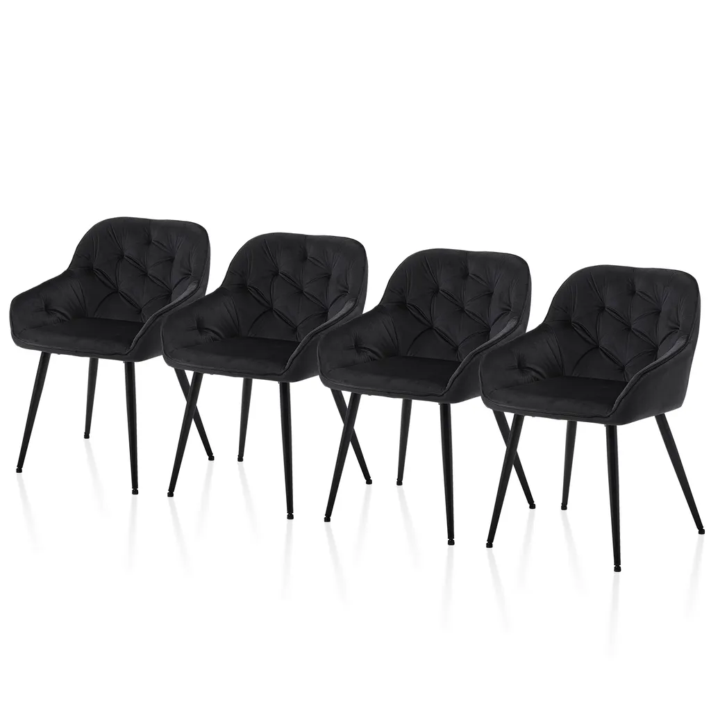 Chaise Salle à Manger Velours Noir Lot de 4 Stable et Dossier Ergonomique