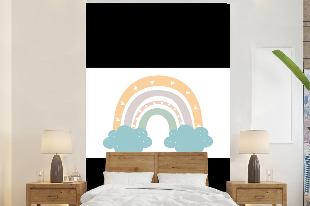 MuchoWow Fototapete für Wohnzimmer oder Schlafzimmer Wandtapete Vinyl Motivtapete Regenbogen - Herzen - Wolken - Punkte - Pastell - Kinder - 450...