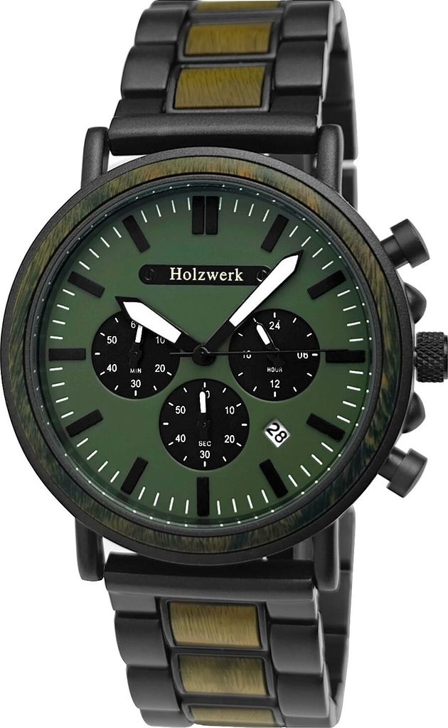 Holzwerk HERSBRUCK Herren Edelstahl & Holz Uhr Chronograph Produktbild 
