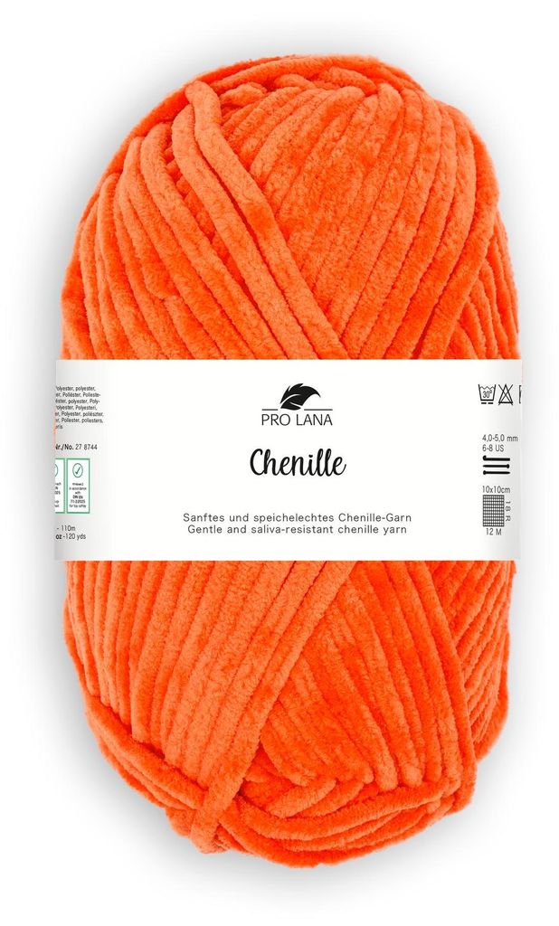 Pro Lana CHENILLE 100 g samtig weich und stabiles Chenille Garn 110 m Farbe 027 - orange