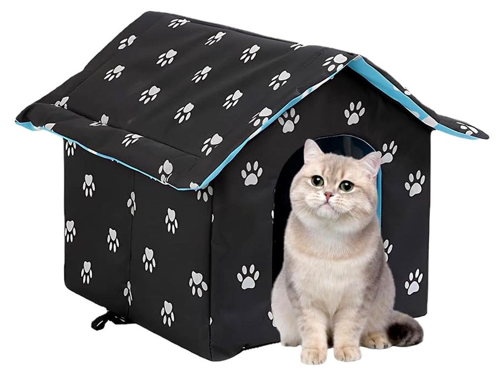 Katzenhaus für den Außenbereich, winterfest, 40x38x35cm, wasserdicht, warme Katzenhöhle, faltbare Katzenhöhle, Outdoor-Haus für kleine Hunde u...