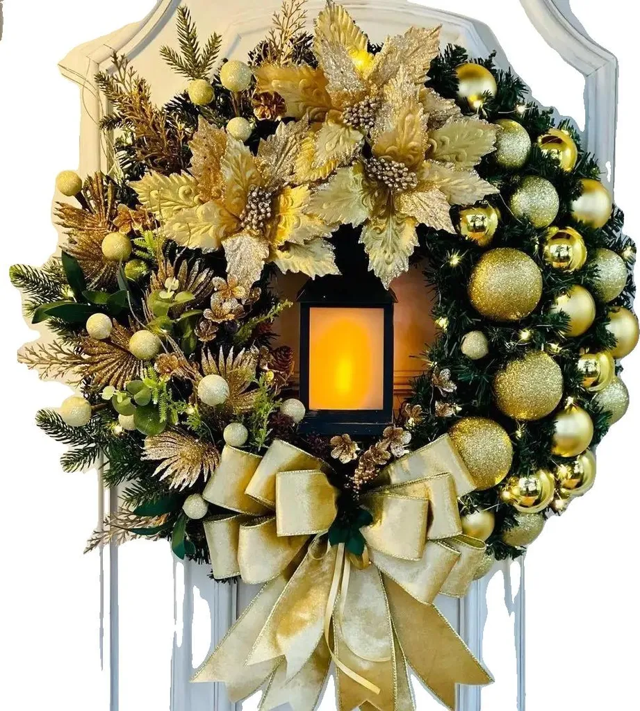 Ghirlanda Natalizia Oro 30cm con Lampada Dorata | Decorazione Elegante