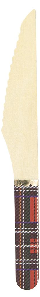 8 Holz-Messer mit Tartan-Muster zu Weihnachten 16 cm Goldborte -