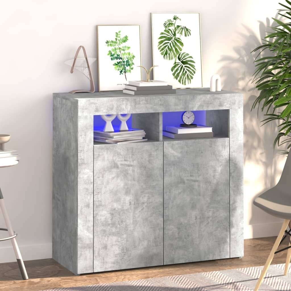 vidaXL Sideboard avec lampes LED gris béton 80x35x75 cm Image du produit 