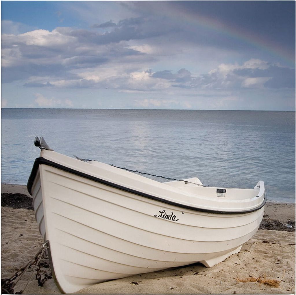 Leinwandbild Maritim 50 x 50 cm - Wandbild Blau Grün - Keilrahmen Meer Boot Wohnzimmerdeko Wanddeko Wandgemälde