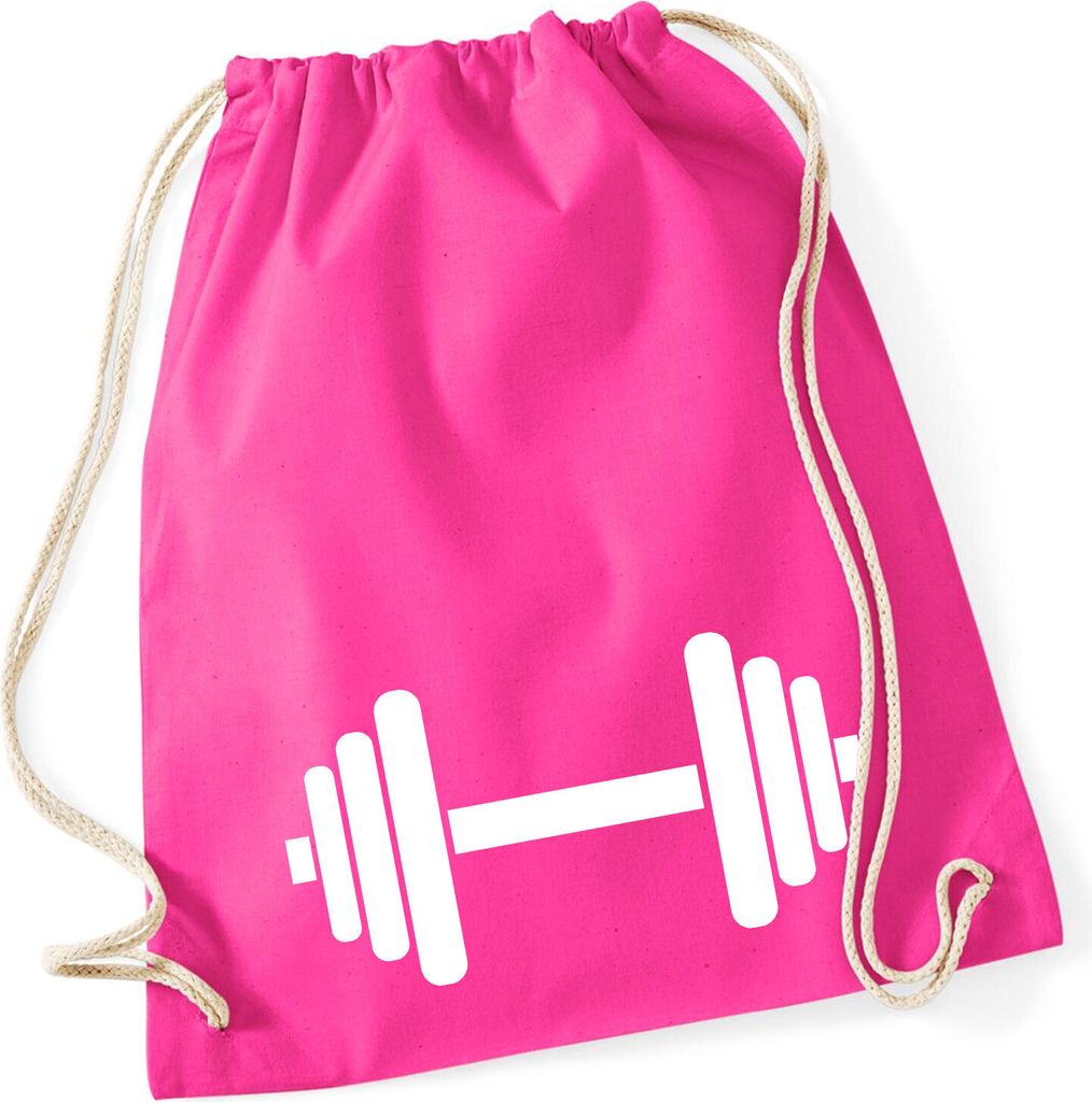 Huuraa Turnbeutel Hantel Silhouette 12 Liter Fuchsia Baumwolle Rucksack Geschenkidee