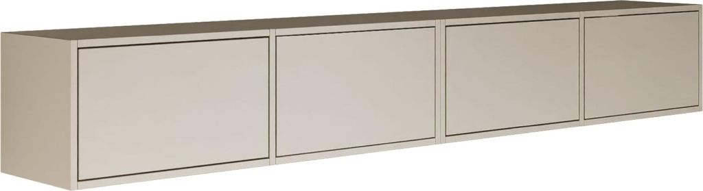 A long, narrow, wall-mounted TV cabinet with four doors.
