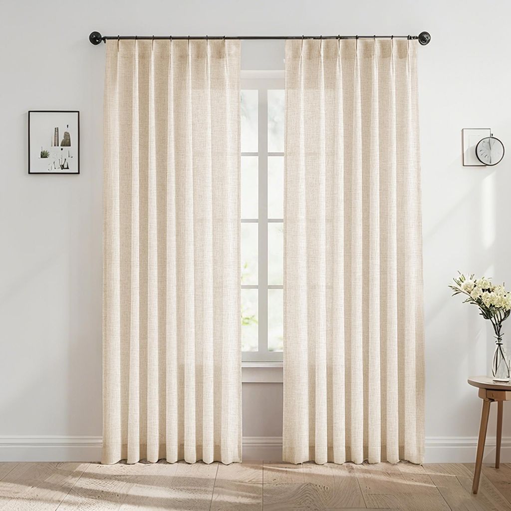 2er Set Vorhänge Leinenoptik Halbtransparent Vorhang Lichtdurchlässig Voile Gardinen für Schlafzimmer Wohnzimmer, Khaki, B102xH213cm