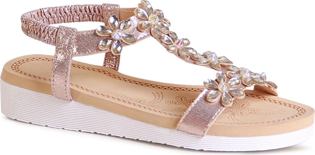 topschuhe24 2393 Damen Keil Sandalen Glitzer Sandaletten Blume, Farbe:Gold, Größe:37 EU