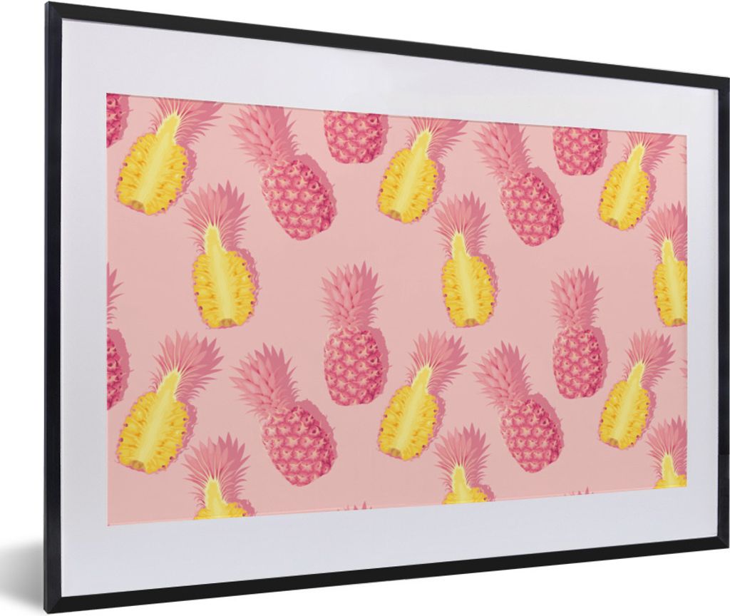 MuchoWow Gerahmtes Poster Sommer - Ananas - Gelb - Rosa 60x40 cm - Poster mit Schwarzem Bilderrahmen Wandposter Rahmen Foto Bilder - Schlafzimmer...