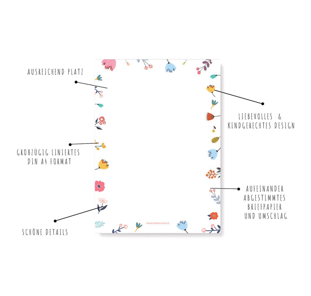 Friendly Fox Briefpapier Set "Blumen", DIN A4 Briefpapier Produktbild 3