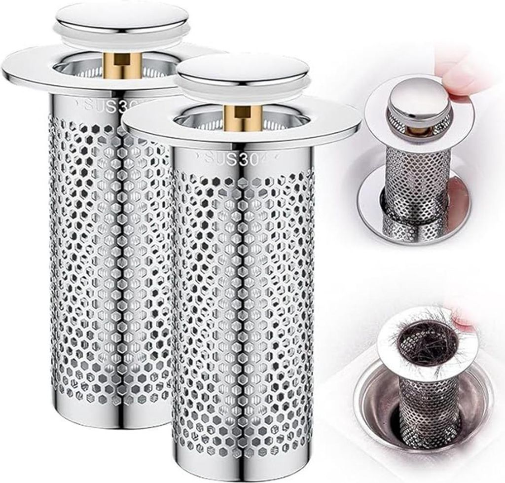 2er Set Ablaufstopfen, Waschbecken Stöpsel mit Haarfilter, Produktbild 