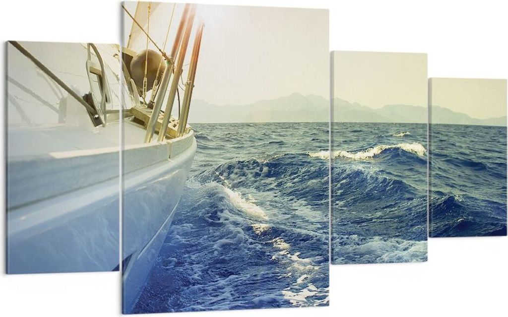 Bild auf Leinwand - Leinwandbild - 4 Teile - Yacht Segelboot Sonne - 160x90cm - Wand Bild - Wanddeko - Wandbilder - Leinwanddruck - Bilder - Wandde...