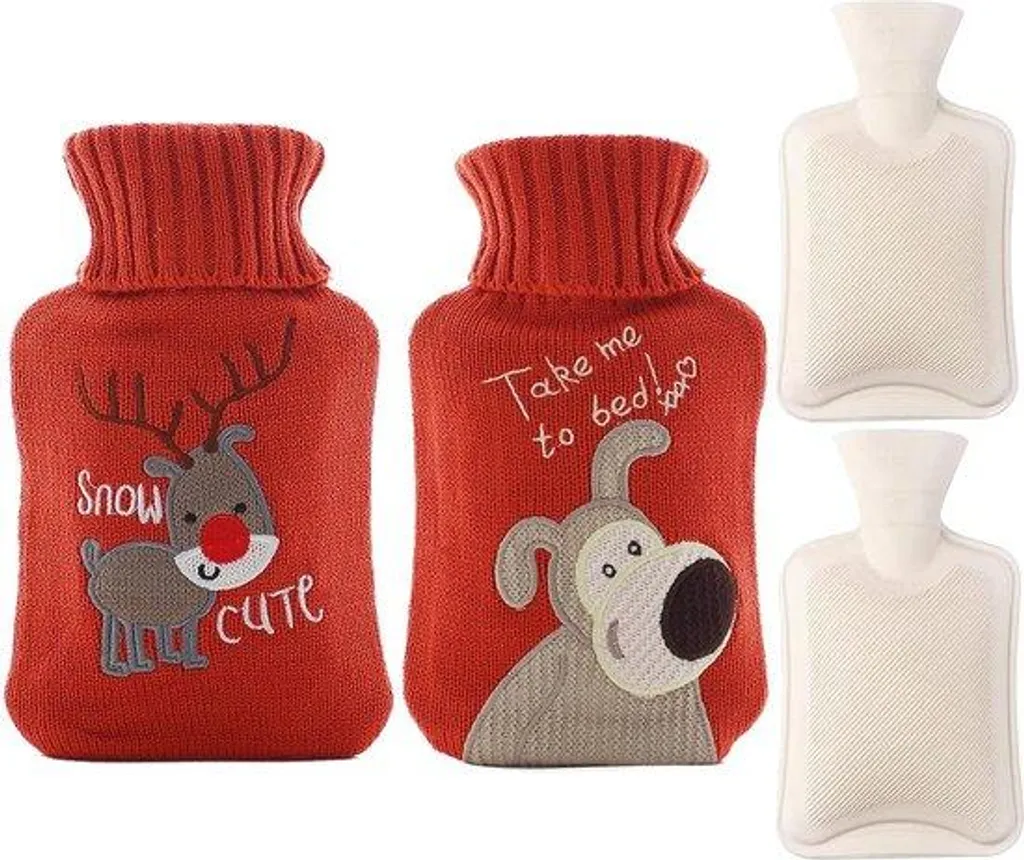 Bouillotte déhoussable et lavable 1L en tricot rouge - Pack de 2