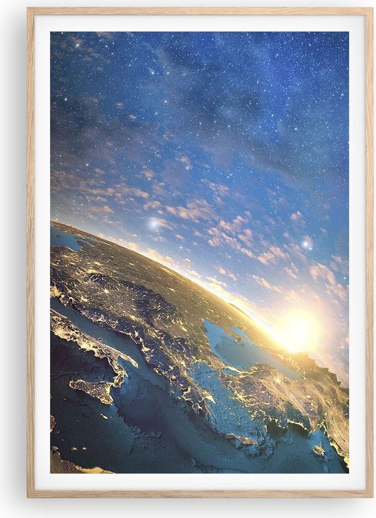 Gerahmtes Poster - Rahmen in heller Eiche - Kosmos Erde - 70x100 cm - Wand Bild - Wanddeko - Wandbilder - Kunstposter - Wandposter - Bilderrahmen -...
