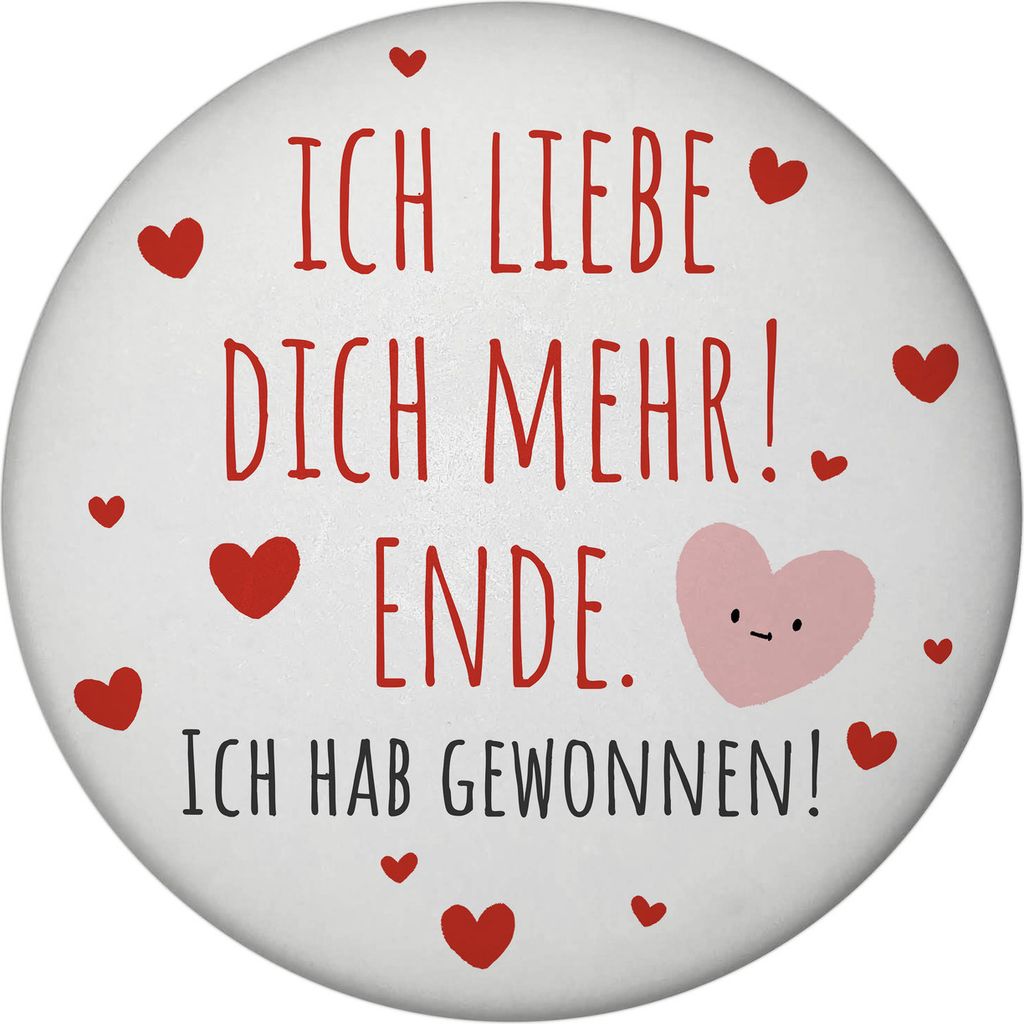 Herzen Magnet rund rund mit Spruch Ich liebe dich mehr! Produktbild 
