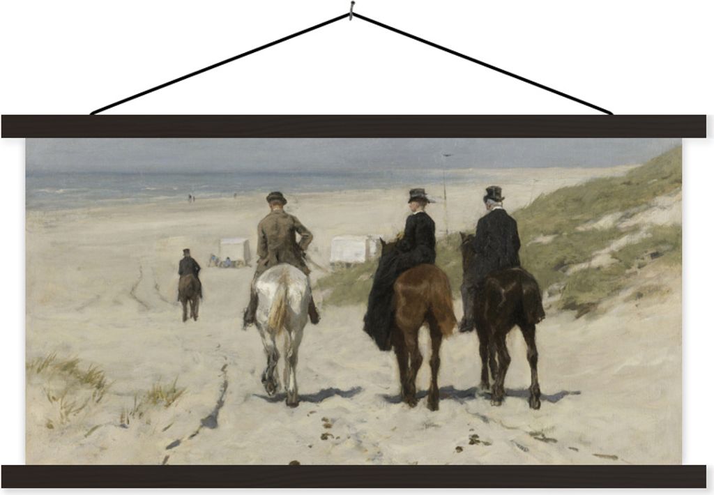 MuchoWow Textilposter Morgendliche Fahrt am Strand entlang - Gemälde von Anton Mauve 120x60 cm mit schwarzem Rahmen - Dekoration Schlafzimmer
