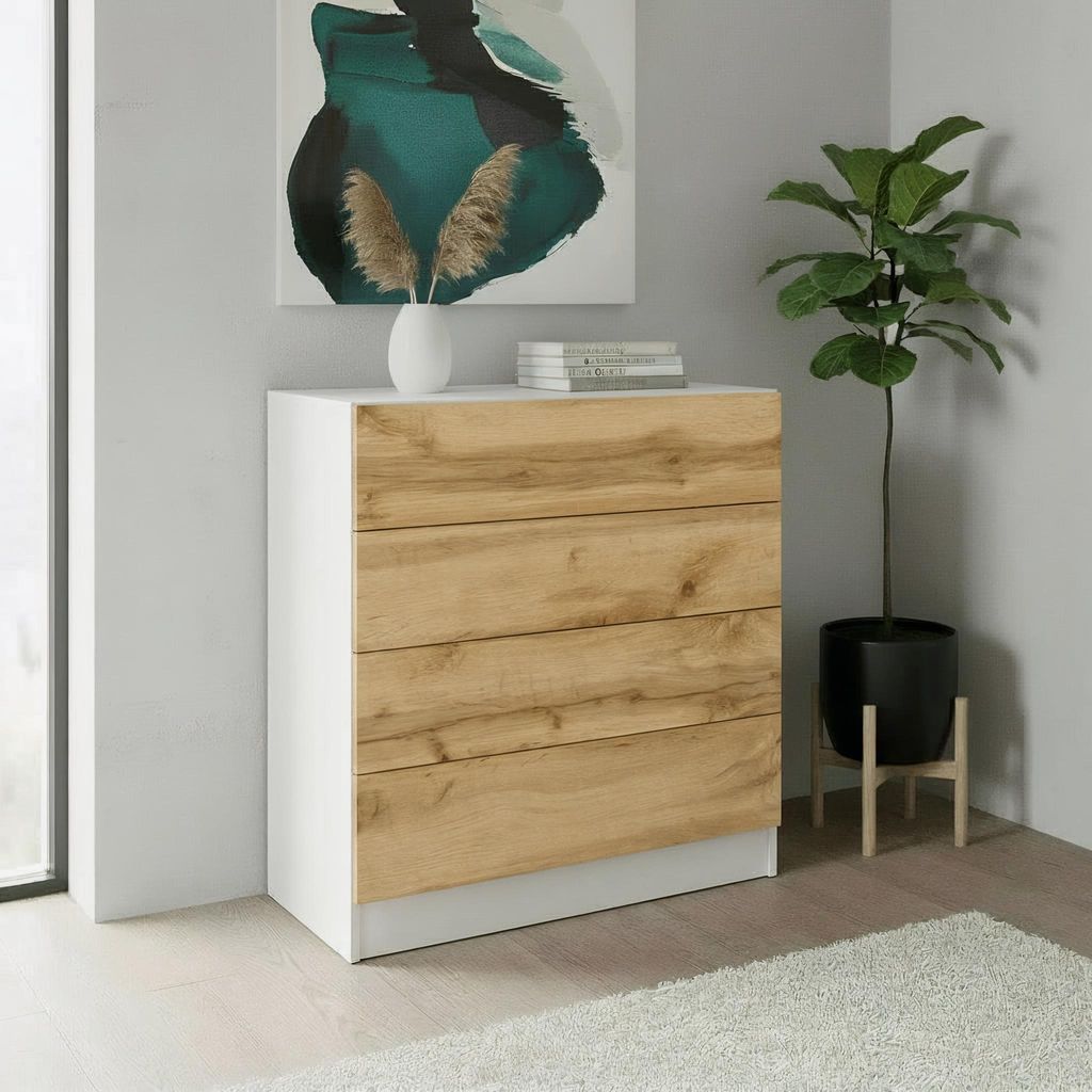 Kommode "Vaasa" 4 SK weiß-eiche Produktbild 