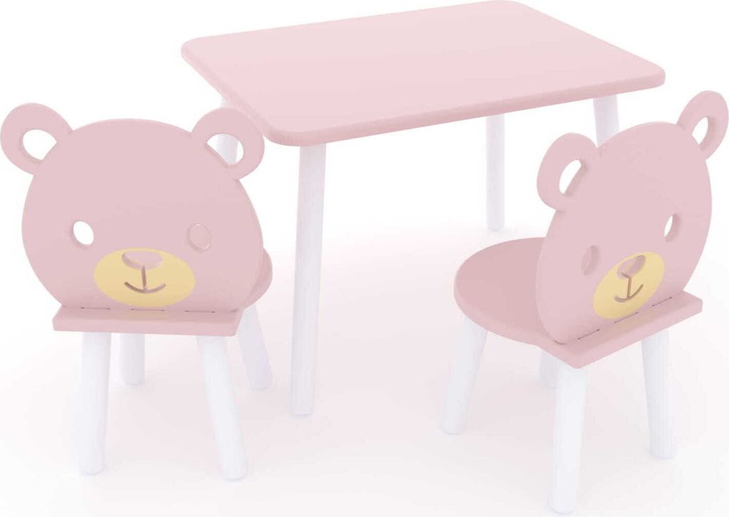 DEKORMANDA – Kindertisch mit Stühlen – Möbel für ein Kinderzimmer – Stühle in Teddybärform für kleine Tierliebhaber – rosafarbener Ki...