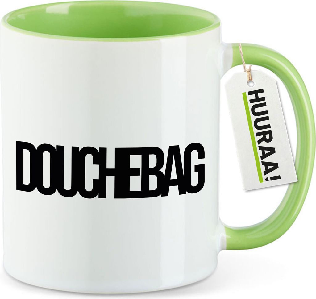 Huuraa Kaffeetasse Douchebag Schriftzug 330ml Grün Keramik Kaffeebecher Geschenkidee