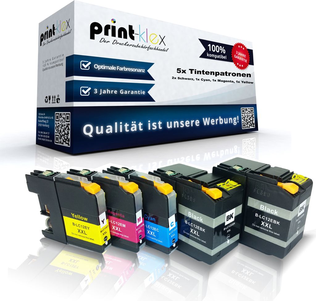 Print-Klex 5x kompatible Tintenpatronen kompatibel mit Bother MFCJ6925DW LC 12E BK LC 12E C LC 12E M LC 12E Y Black Cyan Magenta Yellow - Sparpack ...