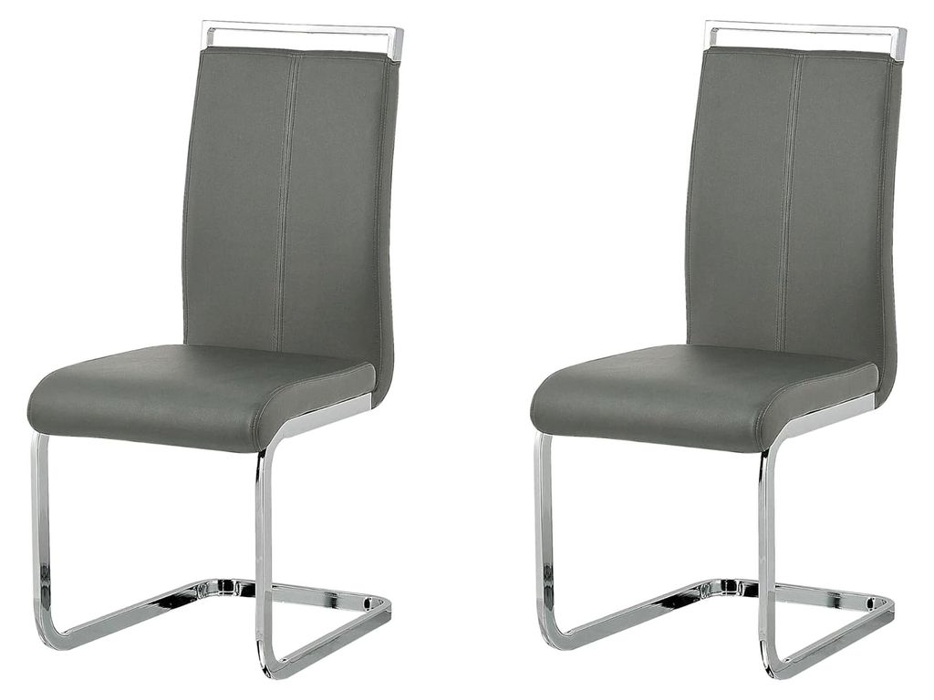 Freischwinger Stuhl 2er Set Grau Kunstleder Metallgestell