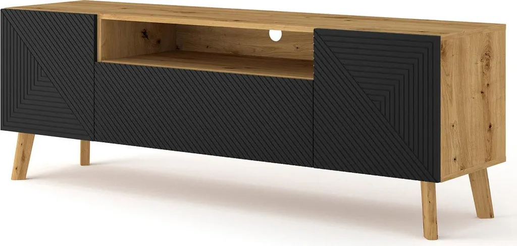 Meuble TV Velato Best Mobilier 160 cm en bois et noir avec 3 portes