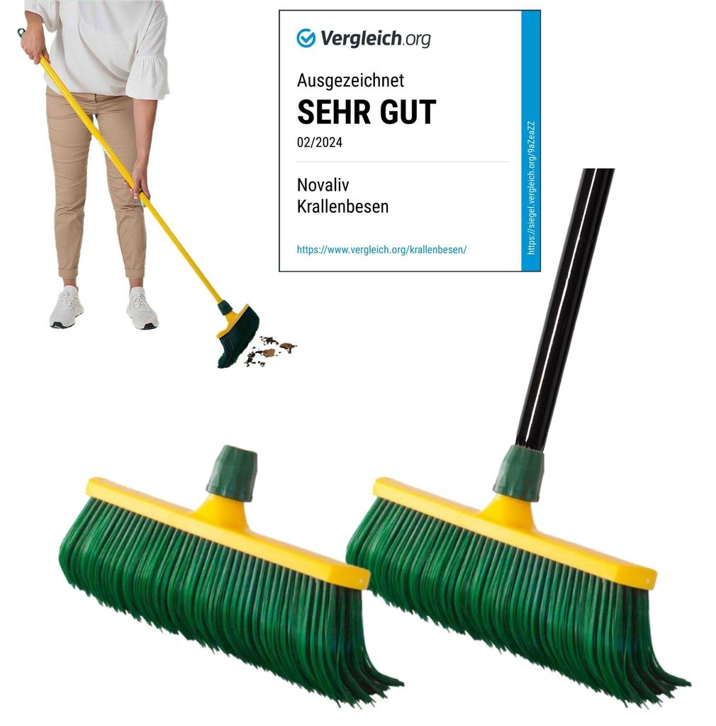 Novaliv 2x Premium Krallenbesen mit Stiel 40cm, Produktbild 