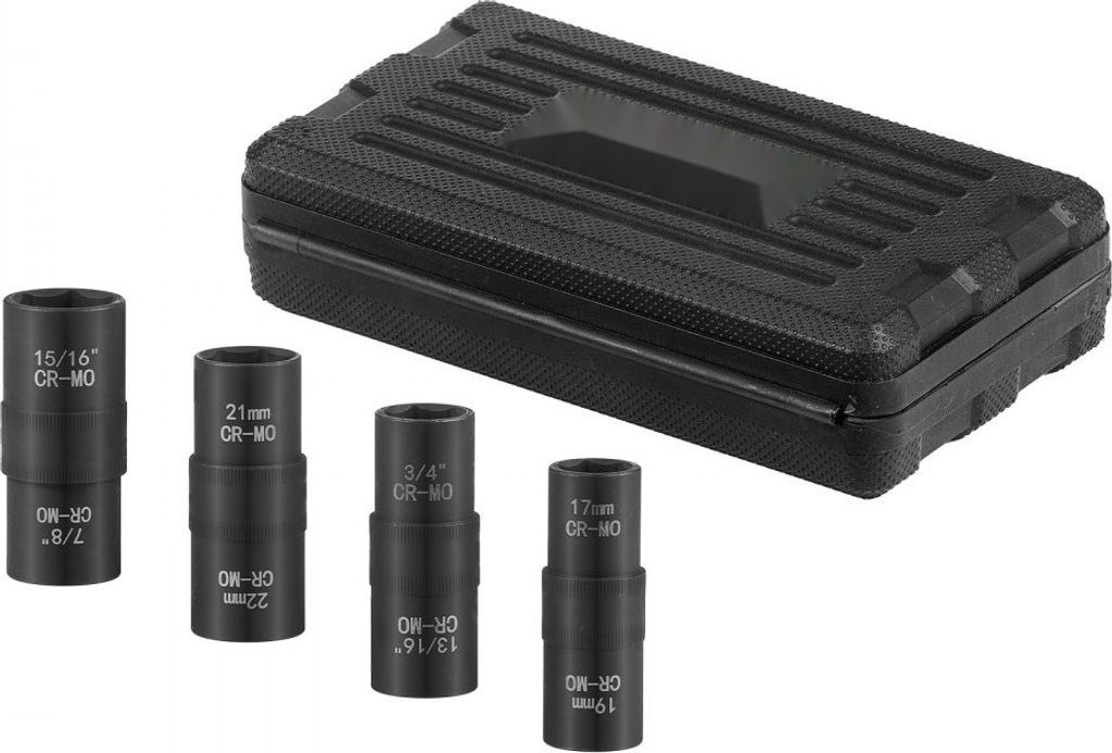 Radmuttern-Schlagsteckschlüsselsatz 12,7mm - Metrisch & SAE - 4-teilig - Hochwertiger Werkzeugkoffer - Profi-Radmutternschlüssel